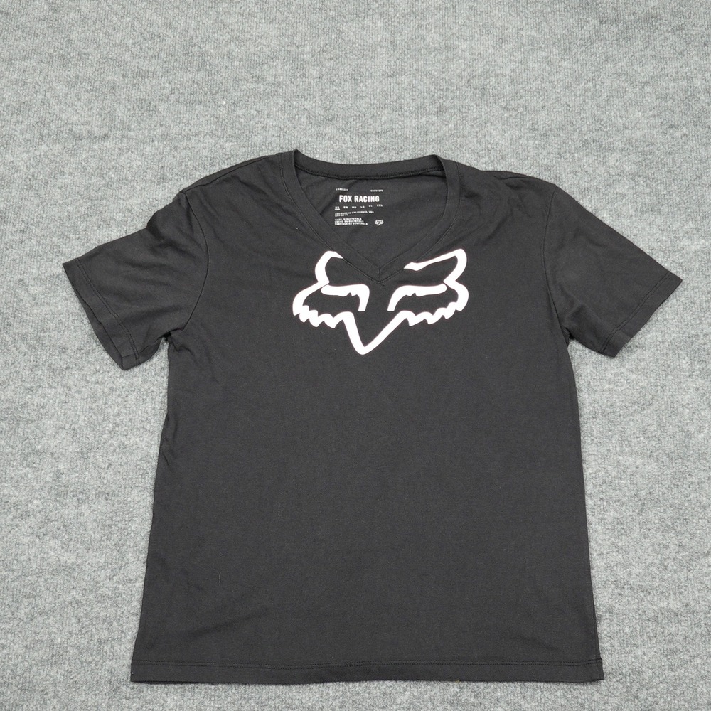 Fox Racing Shirt Women Extra Small Black V-Neck Graphic Fox Head Tee